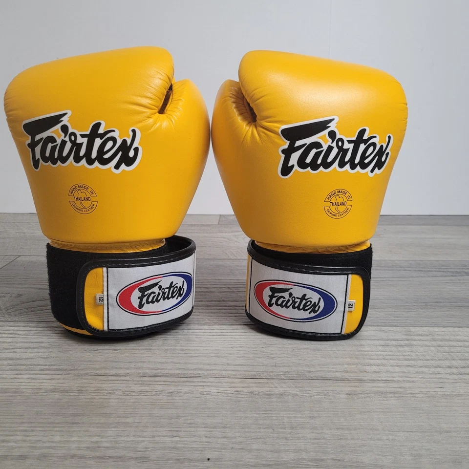 🥊 Luvas de boxe Fairtex amarelas 12 oz feitas à mão na Tailândia couro genuíno NOVO - Imagem 2 de 4