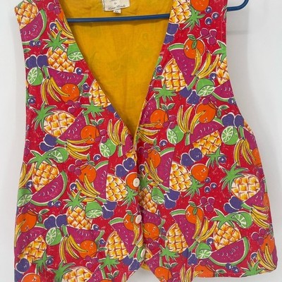 Colorful Fruit Print Button Down vest vintage