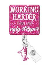 Plifal Badge Reel Holder Clip - Funny Working Hard Retractable ID Name Card B...