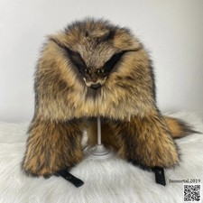 Full Covered Real Raccoon Fur Hats for Men Russian Ushanka Cossack Trapper Hat