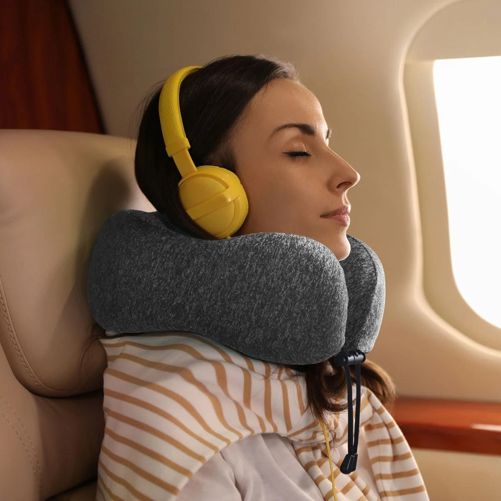 Premium Memory Foam Travel Neck Pillow for Airplane and Flight Comfort Support