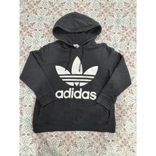 Adidas Originals Trefoil Hoodie Black White Logo Pullover Sweatshirt Womens XL