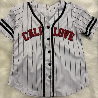 FREE HAVEN Cali Love Pinstripe Baseball T-Shirt White Black Red M Men