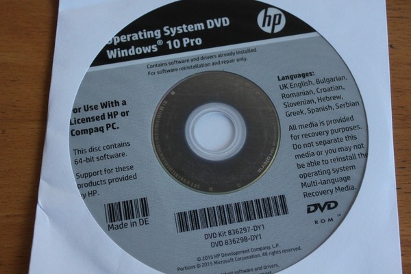HP Operating System DVD Windows 10 Pro 64-bit Recovery. No incluye licencia
