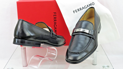 NIB FERRAGAMO DUMAS BLACK LEATHER METAL ENRAVED LOGO LOAFERS 12 EE NIB FERRAGAMO DUMAS BLACK LEATHER METAL ENRAVED LOGO LOAFERS  main image 4