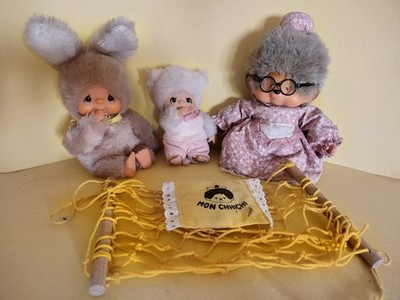 Monchhichi Sekiguchi - Oma & Hase Hoppel & Katze Minka