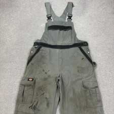 Dickies Dungarees Adult 42x32 Grey Bib Overalls Work Wear Canvas Carpenter Men