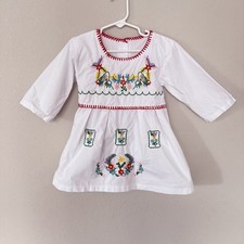 White Cotton Embroidered Mexican Style Toddler Girl Dress 100cm/3-4T