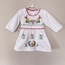 White Cotton Embroidered Mexican Style Toddler Girl Dress 100cm/3-4T