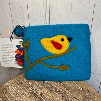 Felted Wool Blue Coin Purse Wallet Cute Bird Pouch Bag NEW! Blue Wallets Boho
