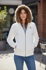Green tea knit sweater full zip with faux fur...