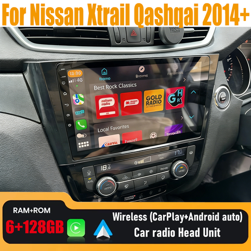 10''Wireless Carplay Android Auto Head Unit Kit For Nissan X-Trail/Qashqai 2014+