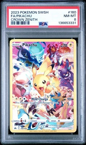 Pikachu (Secret) 160/159 Crown Zenith Holo PSA 8