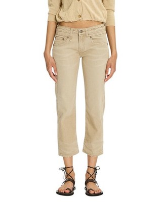 R13 Boy Straight Women Jeans 24 Khaki Stretch Washed Cropped Ankle RRP699 *