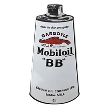 Vintage Mobil Porcelain Sign - BB Motor Oil Can Porcelain Gargoyle Sign