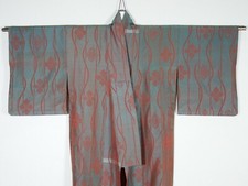 Vintage Japanese Silk Color Shift Kimono - Handmade Lined Blue Green Red Pattern