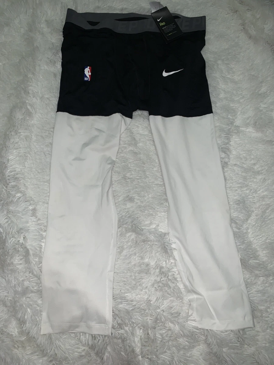 NIKE NBA Pro Black White Basketball Compression 3/4 Leng Tights