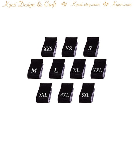 Black / White Woven Size Labels XXS XS S M L XL XXL 3XL 4XL 5XL Garment Tab Size - Imagen 2 de 5
