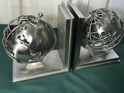 Globe Bookends - Heavy Solid Silver Metal - Restoration Hardware Both Spin | eBay