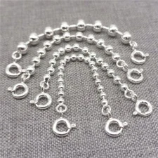 2 Sterling Silver Ball Bead Extension Chain w/ Spring Ring Clasp 60mm 80mm 100mm