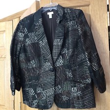 Chico's 2 lined jacket blazer Women silver green metallic 3/4 sleeves Size M 12
