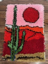 Completed Latch Hook Rug Southwestern Desert Cactus Handmade 15.5  x24  