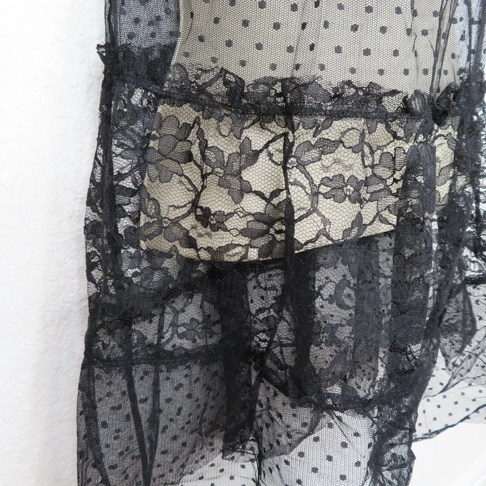 Hanky Panky Womens Small Black Sheer Mesh Lace Sheer Polka Dot Babydoll Nightie Foto 4 de 4