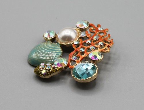 Shell coral pearl pin brooch jewelry fashion water ocean elegant gold tone - Picture 8 of 12