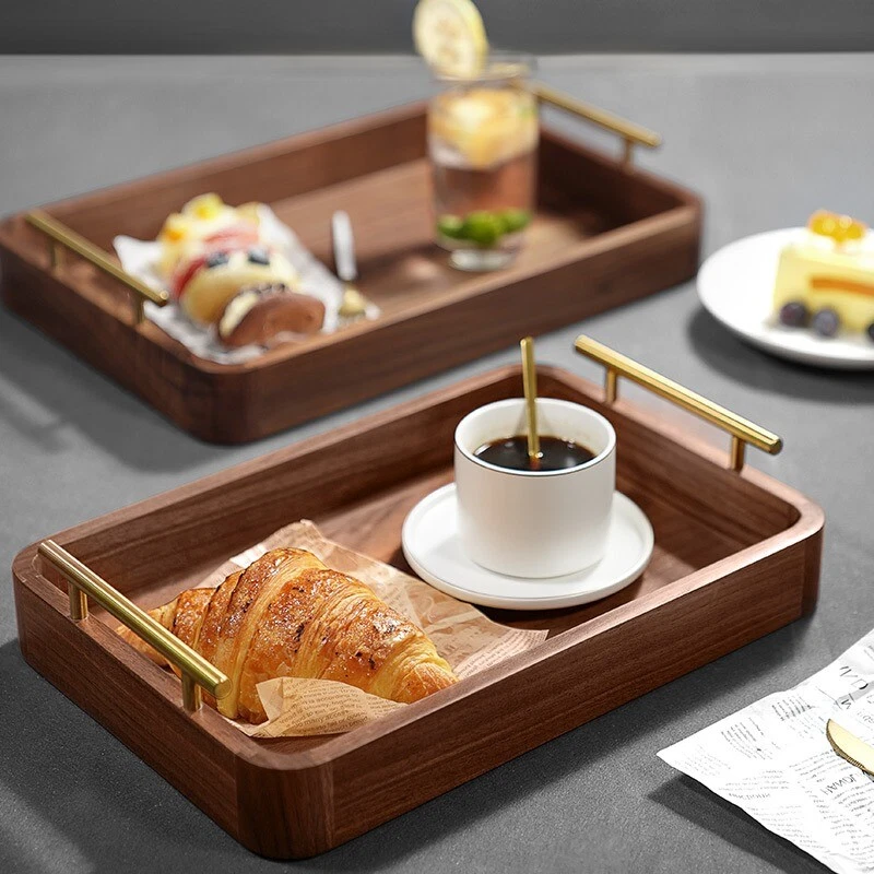 Black walnut wooden rectangular household solid wood snack bread coffee cup tray - Image 3 of 4