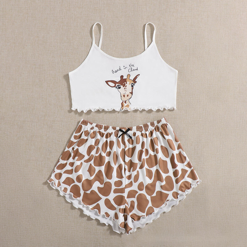 Conjunto de pijama para mujer moda dibujos animados pijama pijama lencería sexy camisola conjunto corto