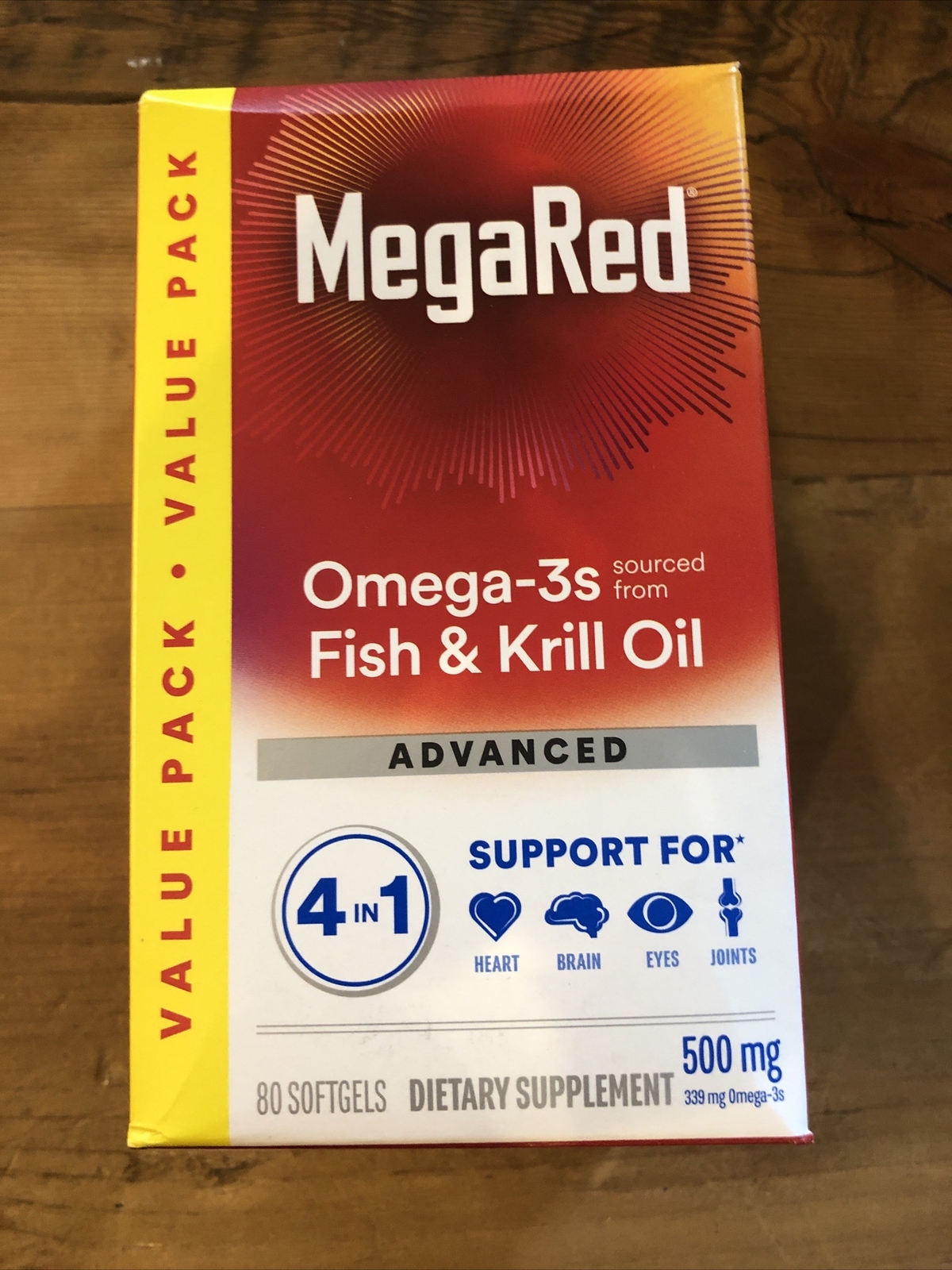 MegaRed Omega3s Fish & Krill Oil 4in1 500mg 80 Softgels Exp 3/25