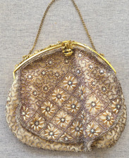 VTG Beaded and Embroidered Floral Rhinestone Elegant Purse Bag - Made in Belgium