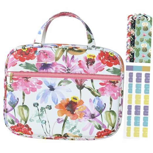 Bible Cover Bag Case for Women, Floral Synthetic Leather Pattern with Bible