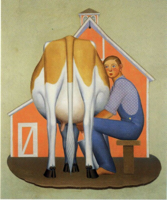 Boy Milking Cow : Grant Wood : 1932 : Archival Quality Art Print