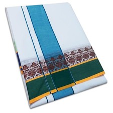 Cotton Dhoti with Towel for men stylish 4 Inch Fancy Border 9X5 for pooja US