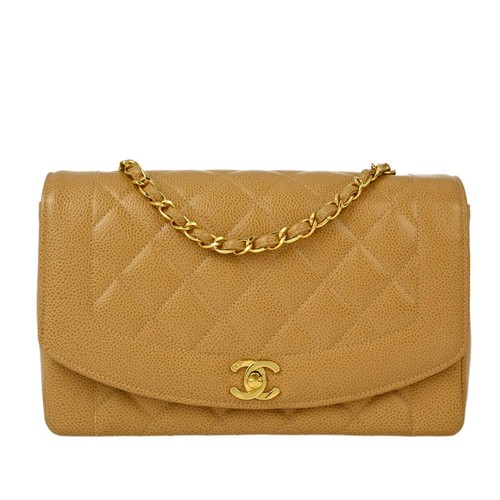 Chanel Beige Calfskin Medium Diana Shoulder Bag 133648