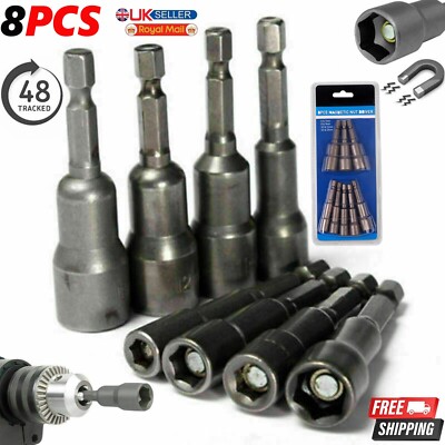 8Pcs 1/4" Hex Magnetic Nut Driver Socket Metric Impact Drill Bit Set ...