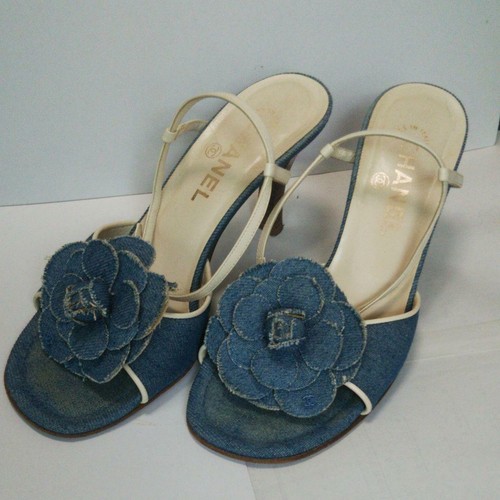 Auth Chanel Camellia Heeled Mule 