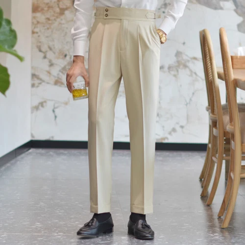 Hombres Pantalones Largos Rectos Gurkha Negocios Estilo Británico Pantalones Nápoles Cintura Alta - Imagen 12 de 26
