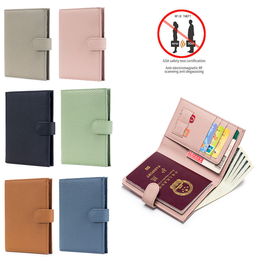 RFID-blocking genuine leather passport cover with card slots-image