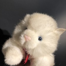 VTG A A Realistic White Cat Kitty Kitten Felt Ears Blue Eyes Stuffed Plush READ