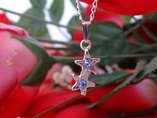 Girls Twin Double Star Rhinestone Pendant - Blue, Pink, Purple, Clear AUS SELLER