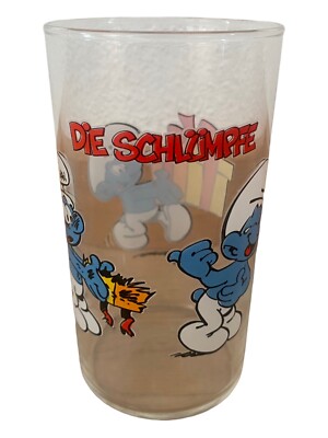 Smurf Glass Develey Collectible Glass 3 Smurfs Peyo 2004 HTF Collection Rare