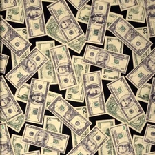 Money Fabric - Tossed American Money Currency Green Black - Cotton YARD