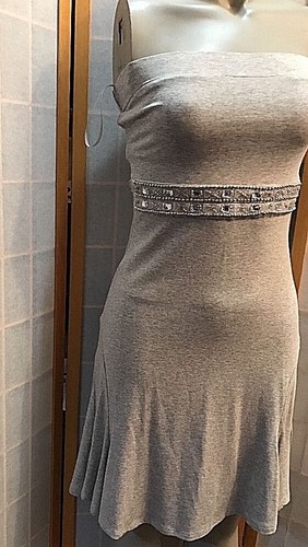 White House Black Market Dress Gray Strapless Beaded Womens Size XS $138.00 Tag - Picture 2 of 11