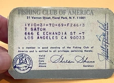 VINTAGE 1970 FISHING CLUB OF AMERICA MEMBERSHIP & BENEFIT CARD