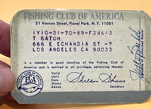 VINTAGE 1970 FISHING CLUB OF AMERICA MEMBERSHIP & BENEFIT CARD - 第 1/2 張圖片