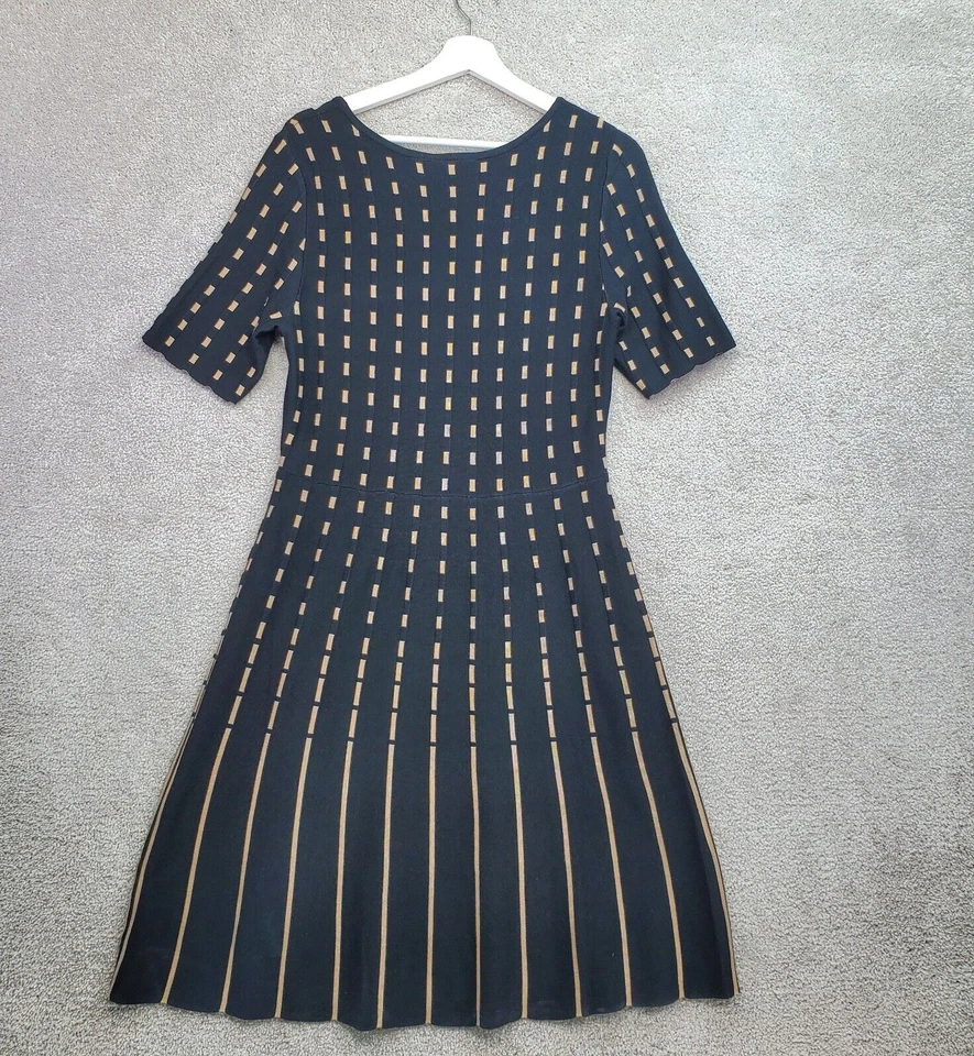 Vestido Suéter Para Mujer Nina Leonard Mediano Marrón Negro Rayas Minimalista Cóctel Foto 2 de 4