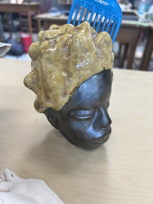 Sculpture Ceramic Bust, black facial sculpture.  (hair pick fits inside)
