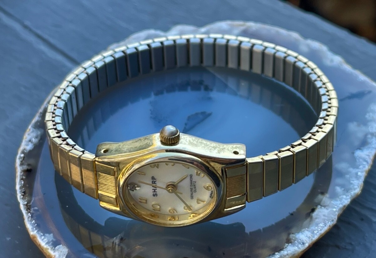 Vintage Sharp Genuine Diamond Quartz Ladies Watch‎ Mother Of Pearl Dial NOS Vintage SHARP Quartz Genuine Diamond Gold & Silver Stretch  main image 3
